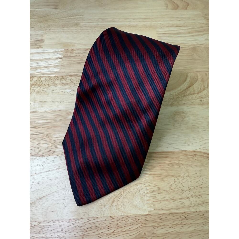 100% Silk Men's Neck Tie Brooks Brothers Made in USA Red Navy Stripes JL